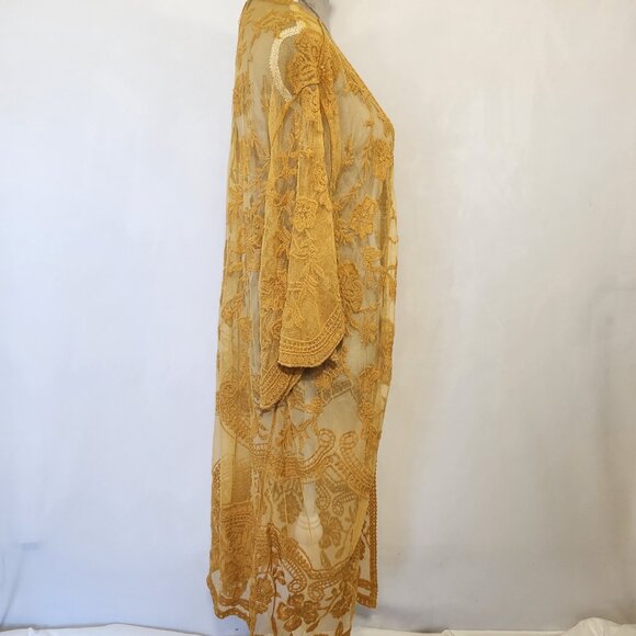 Windsor Women's Size M Floral Embroidered Sheer Lace Kimono Duster Cardigan - Picture 8 of 14